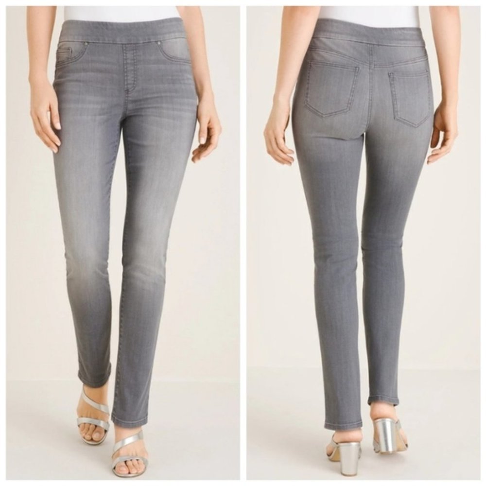 CHICOS Platinum Jegging Gray Light Wash Elastic Waist Denim Jeans Pants
